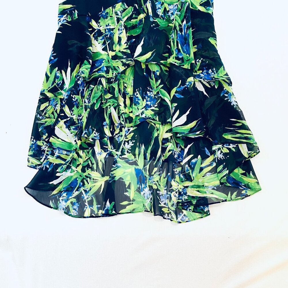 Tommy Hilfiger dress Women's 12 navy green floral high low ruffle feminine - Picture 8 of 14